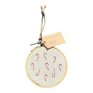 Hand Embroidered Candy Cane Ornament